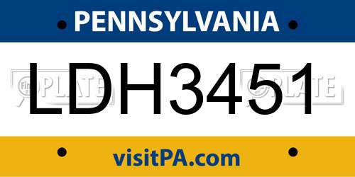 LDH3451 Pennsylvania License Plate