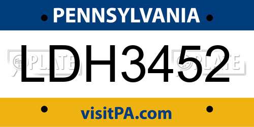 LDH3452 Pennsylvania License Plate