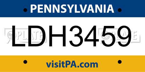 LDH3459 Pennsylvania License Plate