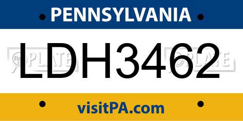 LDH3462 Pennsylvania License Plate