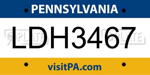 LDH3467 Pennsylvania License Plate