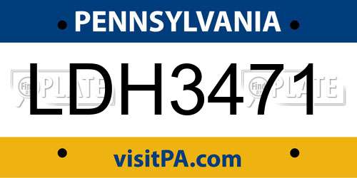 LDH3471 Pennsylvania License Plate