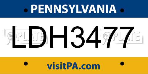 LDH3477 Pennsylvania License Plate