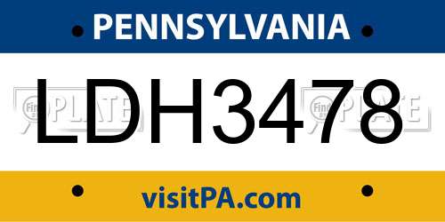 LDH3478 Pennsylvania License Plate
