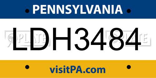 LDH3484 Pennsylvania License Plate