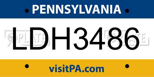 LDH3486 Pennsylvania License Plate