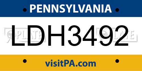 LDH3492 Pennsylvania License Plate