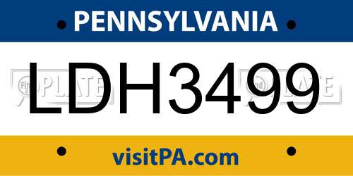 LDH3499 Pennsylvania License Plate