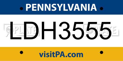 LDH3555 Pennsylvania License Plate