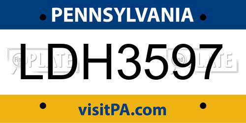 LDH3597 Pennsylvania License Plate