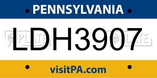LDH3907 Pennsylvania License Plate
