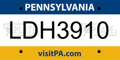 LDH3910 Pennsylvania License Plate