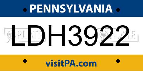 LDH3922 Pennsylvania License Plate
