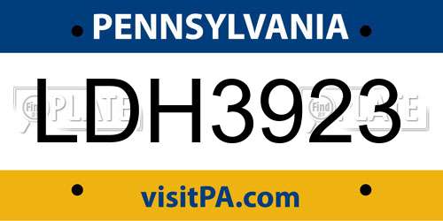 LDH3923 Pennsylvania License Plate