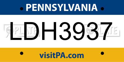 LDH3937 Pennsylvania License Plate