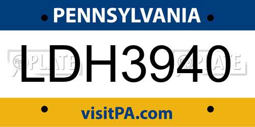 LDH3940 Pennsylvania License Plate