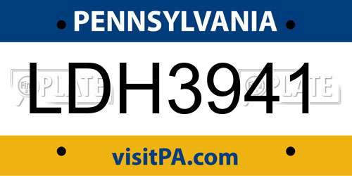 LDH3941 Pennsylvania License Plate