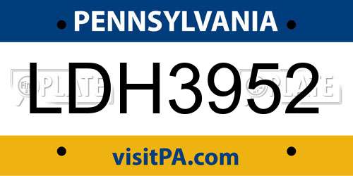 LDH3952 Pennsylvania License Plate