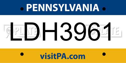 LDH3961 Pennsylvania License Plate