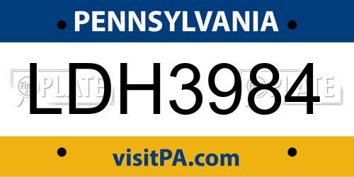 LDH3984 Pennsylvania License Plate