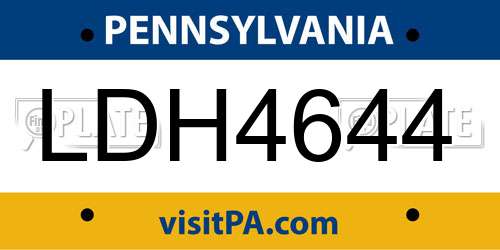 LDH4644 Pennsylvania License Plate