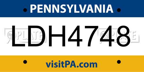 LDH4748 Pennsylvania License Plate