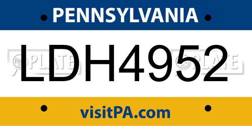 LDH4952 Pennsylvania License Plate