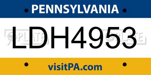 LDH4953 Pennsylvania License Plate