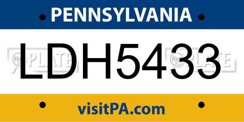 LDH5433 Pennsylvania License Plate