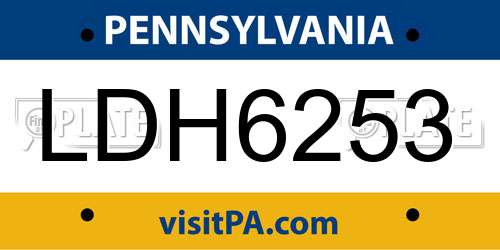 LDH6253 Pennsylvania License Plate