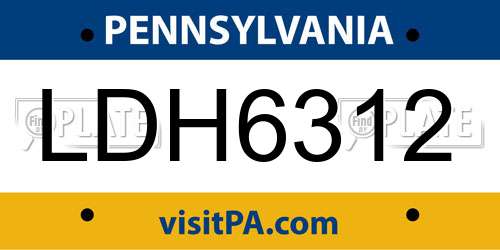 LDH6312 Pennsylvania License Plate
