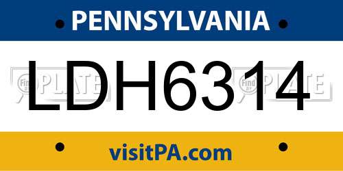 LDH6314 Pennsylvania License Plate