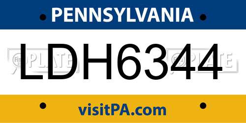 LDH6344 Pennsylvania License Plate