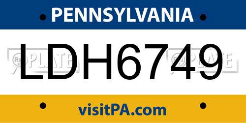 LDH6749 Pennsylvania License Plate