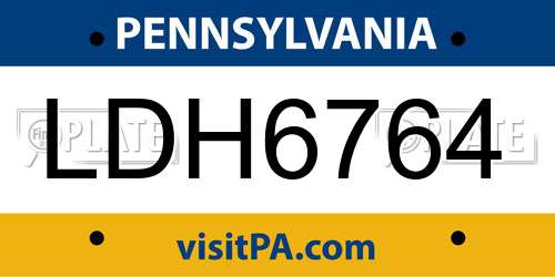 LDH6764 Pennsylvania License Plate