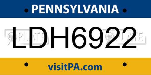 LDH6922 Pennsylvania License Plate