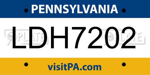 LDH7202 Pennsylvania License Plate