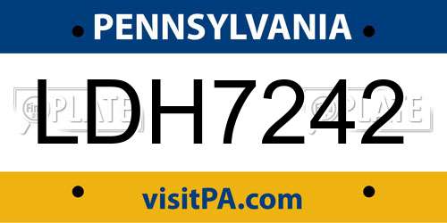 LDH7242 Pennsylvania License Plate