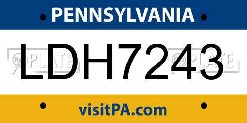 LDH7243 Pennsylvania License Plate