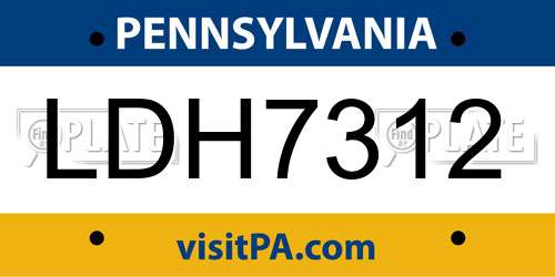 LDH7312 Pennsylvania License Plate