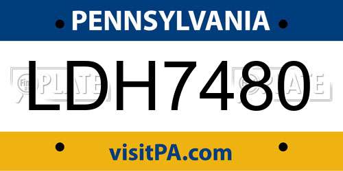 LDH7480 Pennsylvania License Plate