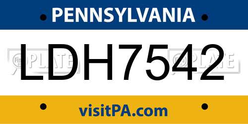 LDH7542 Pennsylvania License Plate