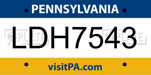 LDH7543 Pennsylvania License Plate