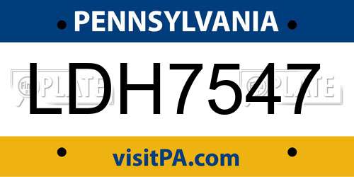 LDH7547 Pennsylvania License Plate