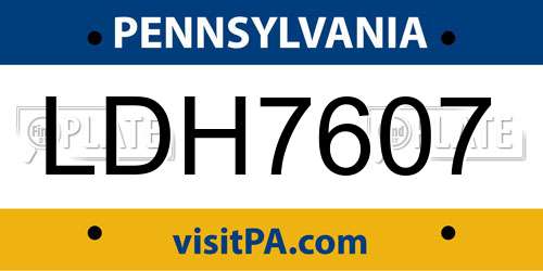 LDH7607 Pennsylvania License Plate
