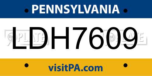 LDH7609 Pennsylvania License Plate