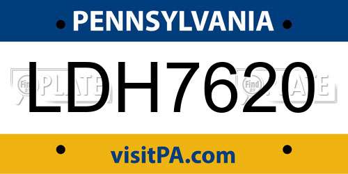 LDH7620 Pennsylvania License Plate