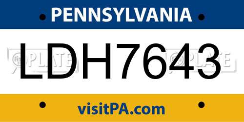 LDH7643 Pennsylvania License Plate
