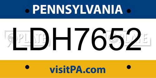 LDH7652 Pennsylvania License Plate