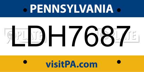 LDH7687 Pennsylvania License Plate
